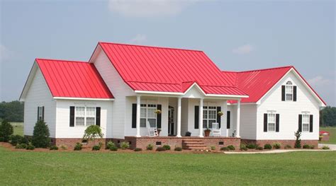 show how metal 4roofing red by mrs looks on houses|houses with red metal roof.